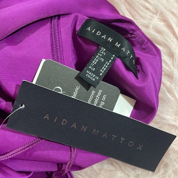 NWT Aidan Mattox Magenta Purple Satin Cowl Neck Cocktail Midi Dress - Picture 5 of 13